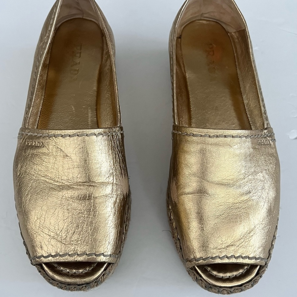 Prada gold wedges espadrilles size 39.5